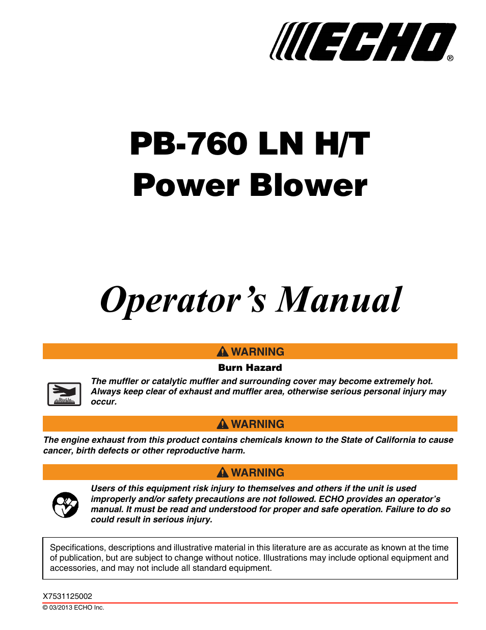 Echo PB-760LNT User Manual | 36 pages