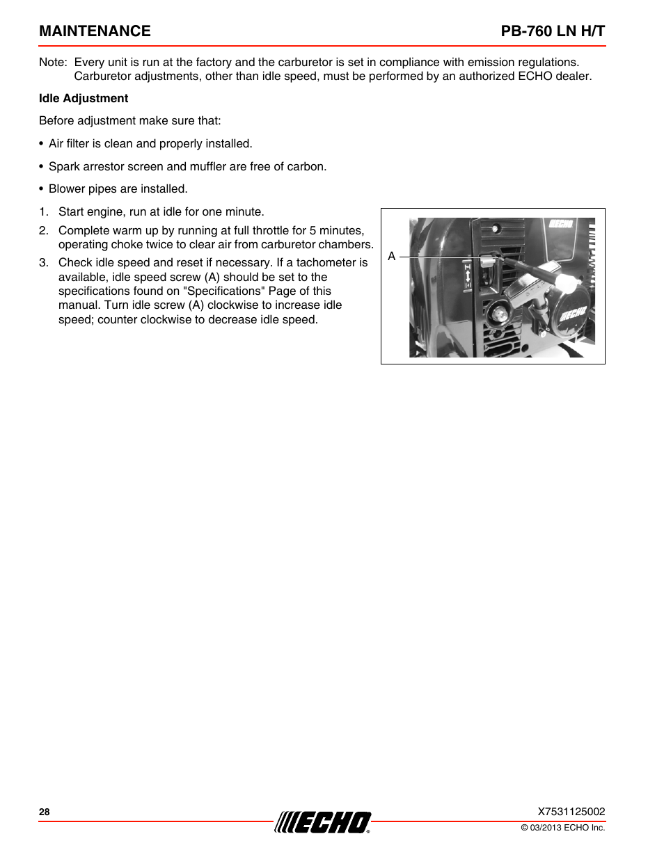 Maintenance pb-760 ln h/t | Echo PB-760LNT User Manual | Page 28 / 36