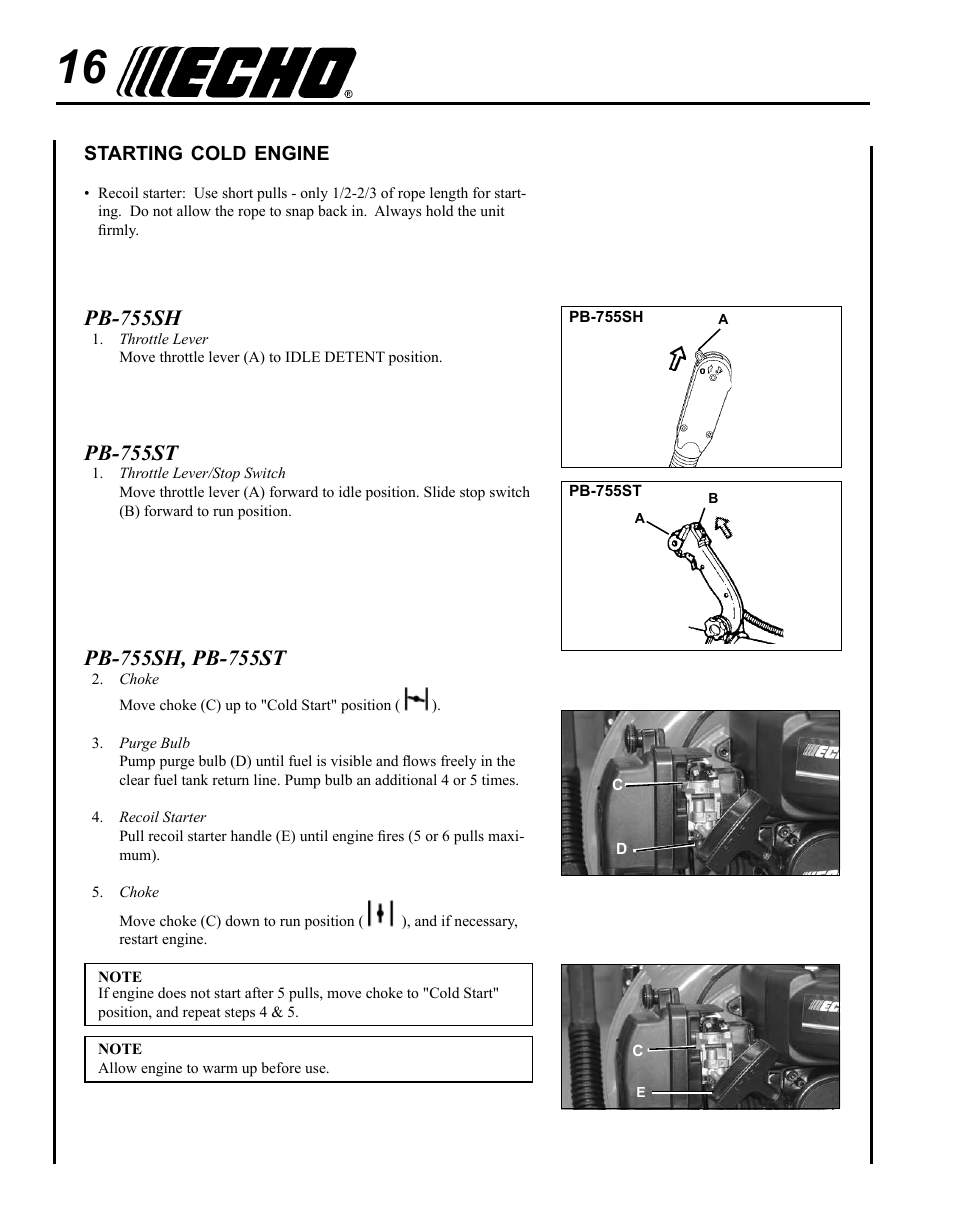 Pb-755sh, Pb-755st | Echo PB-755ST User Manual | Page 16 / 32