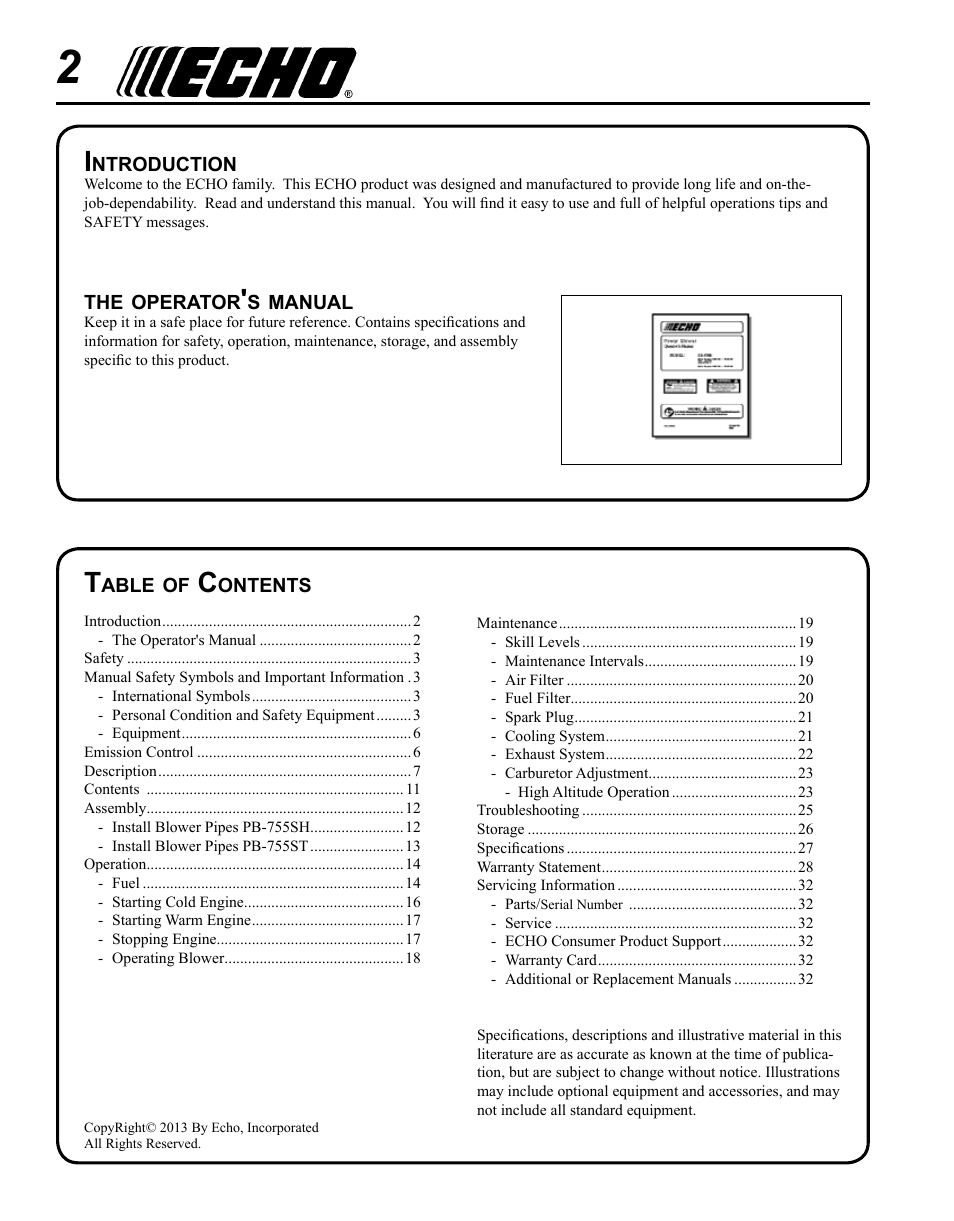 Echo PB-755ST User Manual | Page 2 / 32