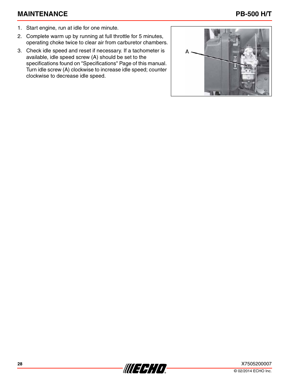 Maintenance pb-500 h/t | Echo PB-500T User Manual | Page 28 / 36