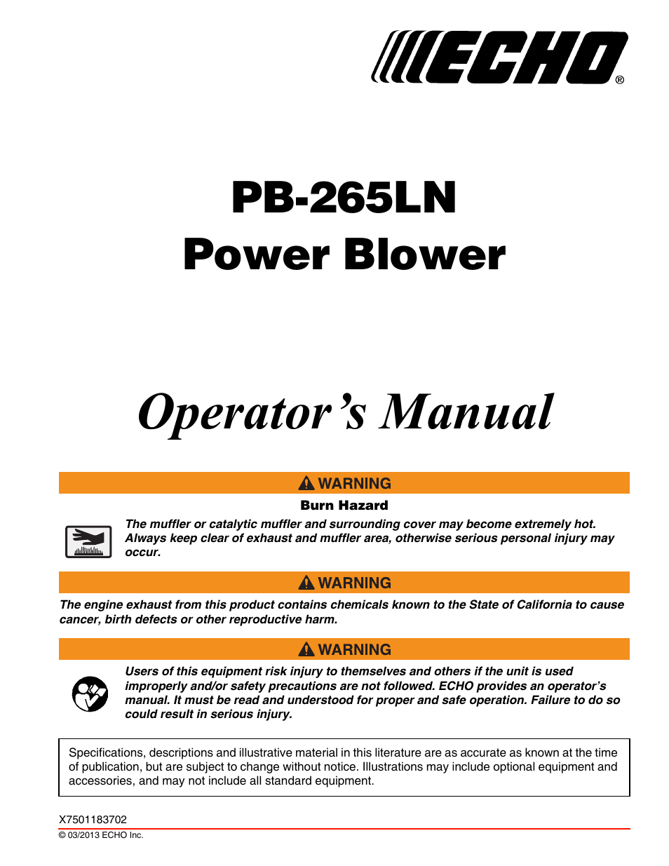 Echo PB-265LN User Manual | 32 pages