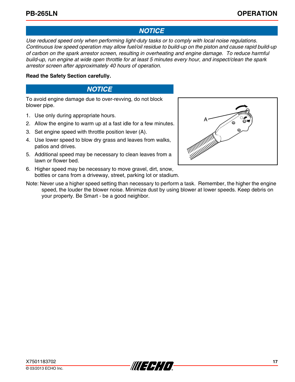 Pb-265ln operation | Echo PB-265LN User Manual | Page 17 / 32