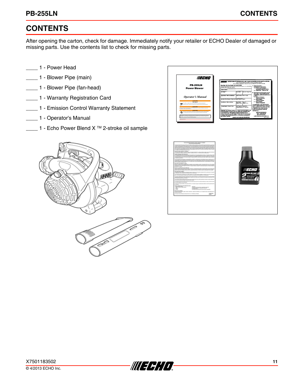 Echo PB-255LN User Manual | Page 11 / 36