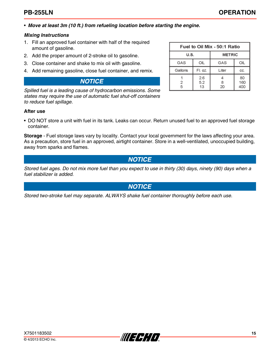 Pb-255ln operation | Echo PB-255LN User Manual | Page 15 / 36
