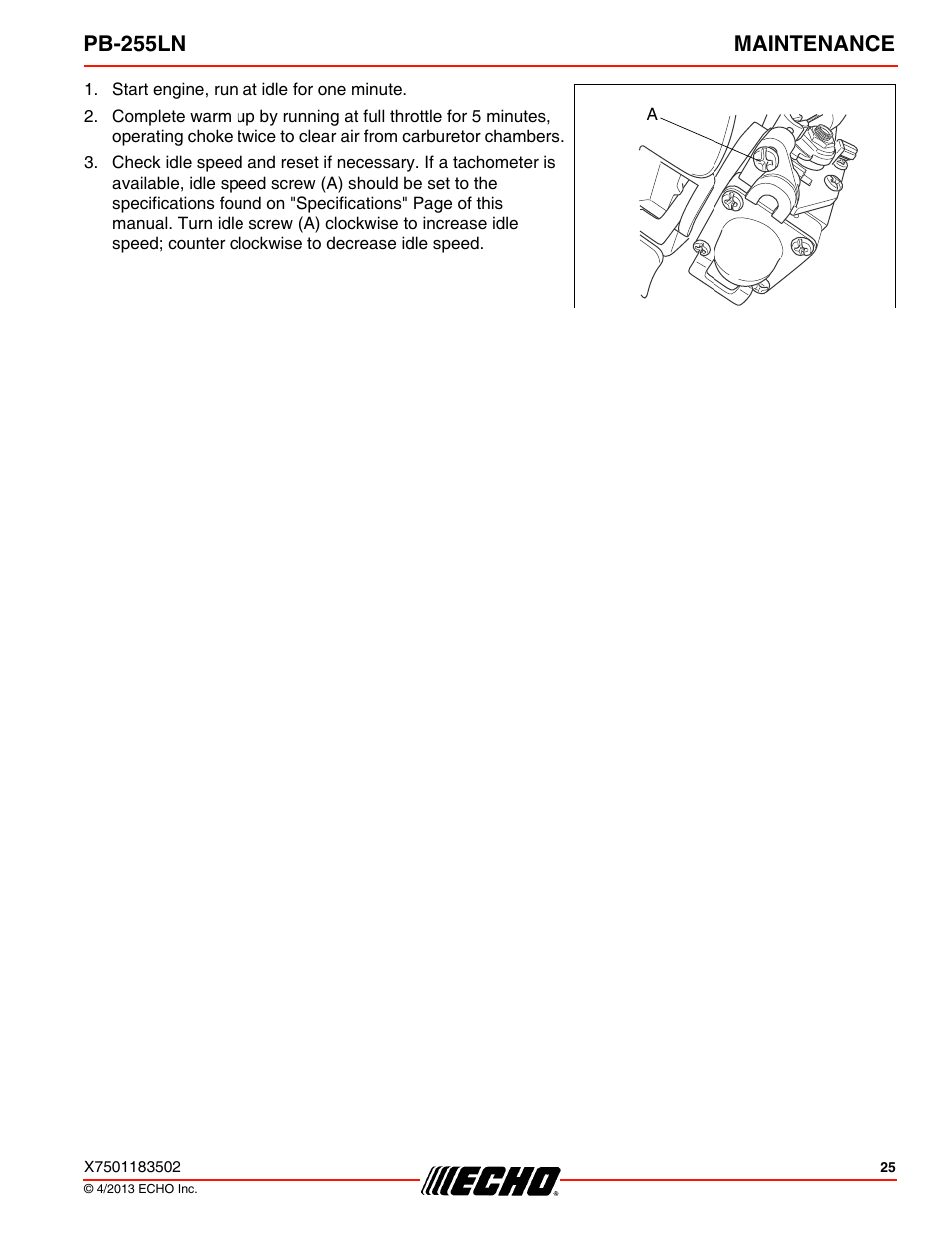 Pb-255ln maintenance | Echo PB-255LN User Manual | Page 25 / 36