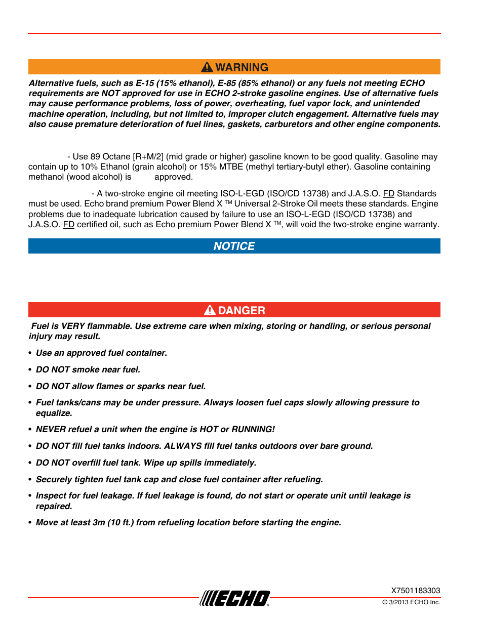 Fuel, Fuel requirements, Handling fuel | Operation pb-250ln fuel | Echo PB-250LN User Manual | Page 14 / 32