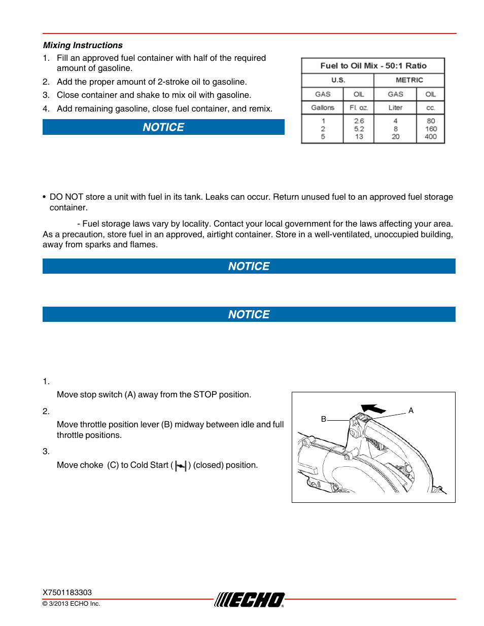 Starting cold engine, Pb-250ln operation | Echo PB-250LN User Manual | Page 15 / 32