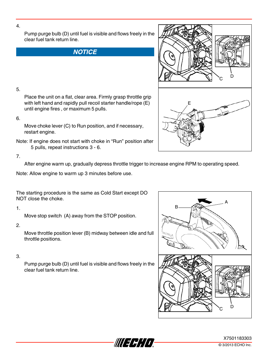 Starting warm engine, Operation pb-250ln | Echo PB-250LN User Manual | Page 16 / 32