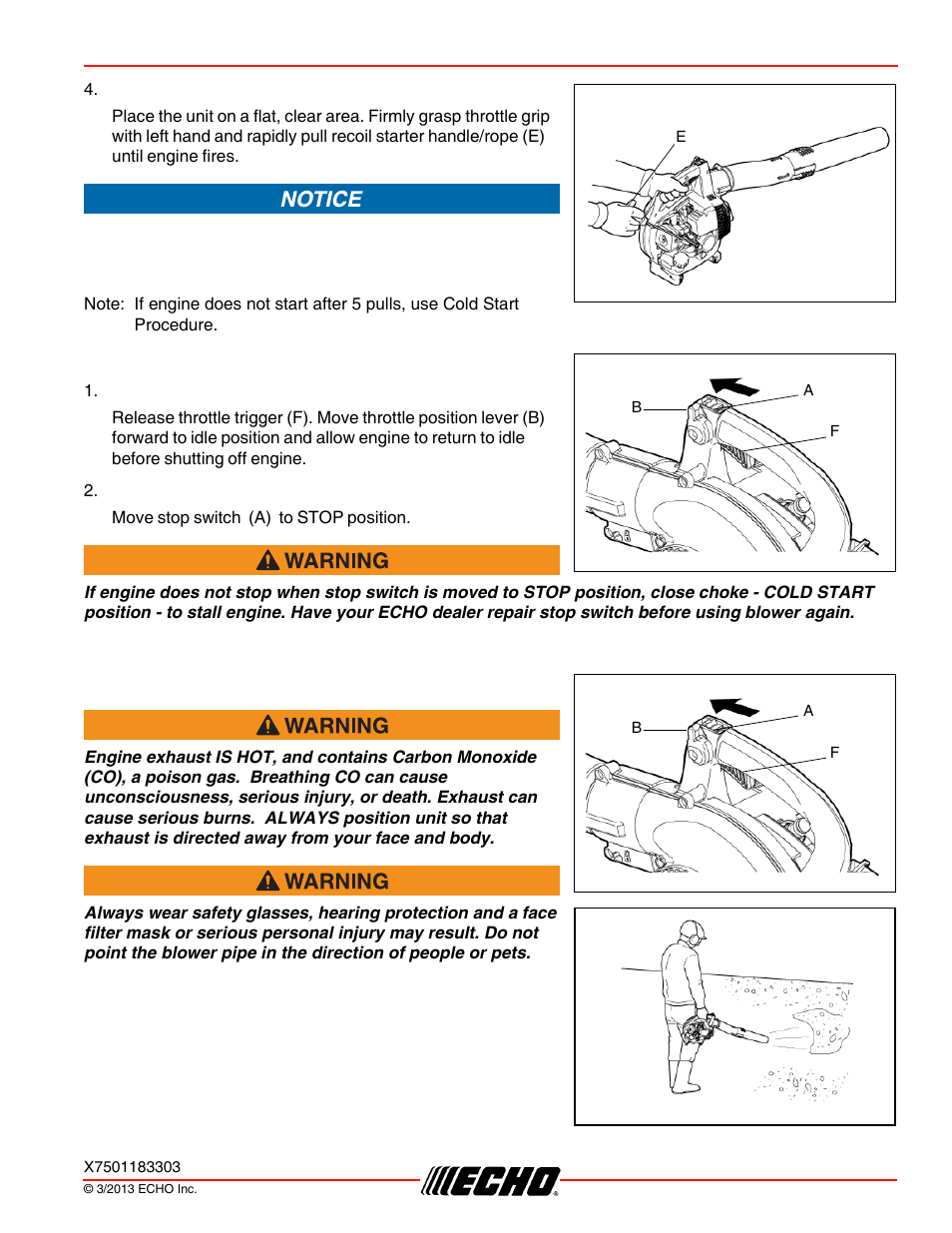 Stopping engine, Operating blower, Pb-250ln operation | Echo PB-250LN User Manual | Page 17 / 32