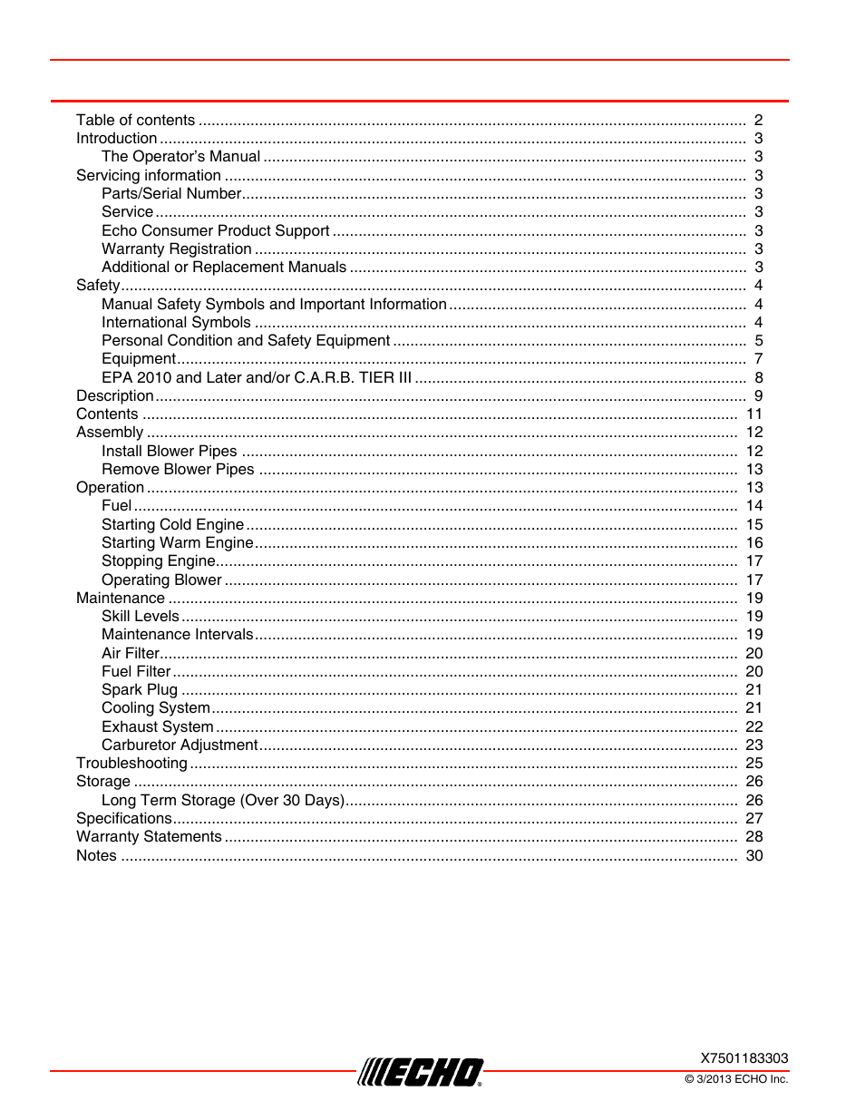 Echo PB-250LN User Manual | Page 2 / 32