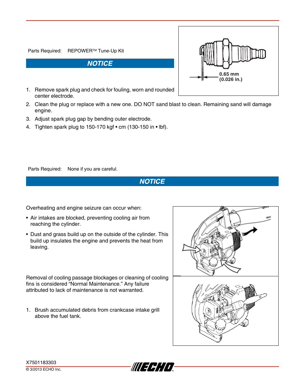 Spark plug, Cooling system, Cleaning grill | Pb-250ln maintenance | Echo PB-250LN User Manual | Page 21 / 32