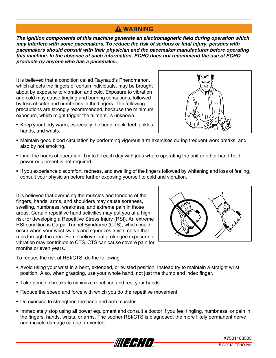 Vibration and cold, Repetitive stress injuries, Safety pb-250ln | Echo PB-250LN User Manual | Page 6 / 32