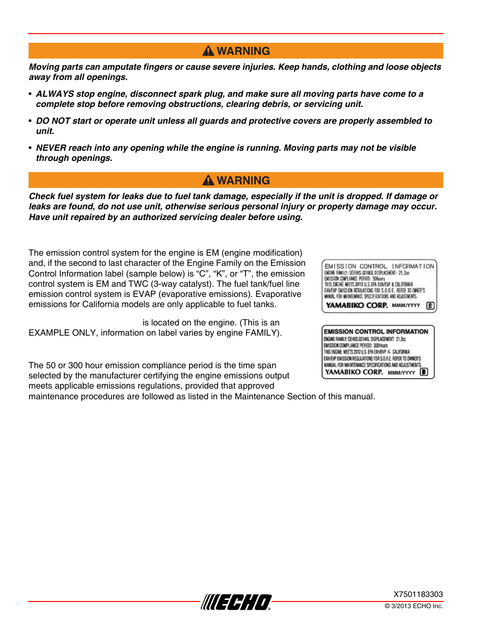 Epa 2010 and later and/or c.a.r.b. tier iii, Safety pb-250ln | Echo PB-250LN User Manual | Page 8 / 32