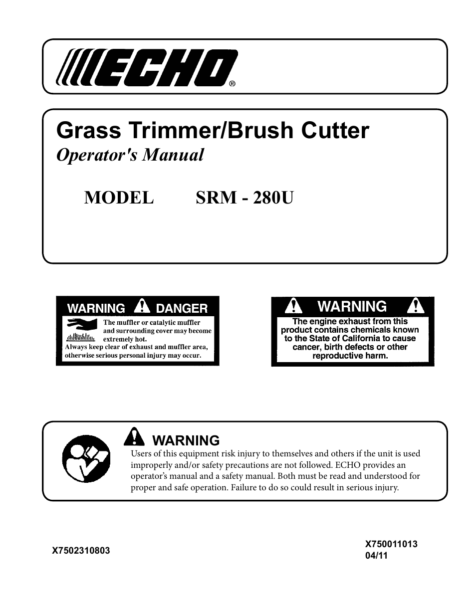 Echo SRM-280U Serial S75012001001 - S75012007706 User Manual | 40 pages