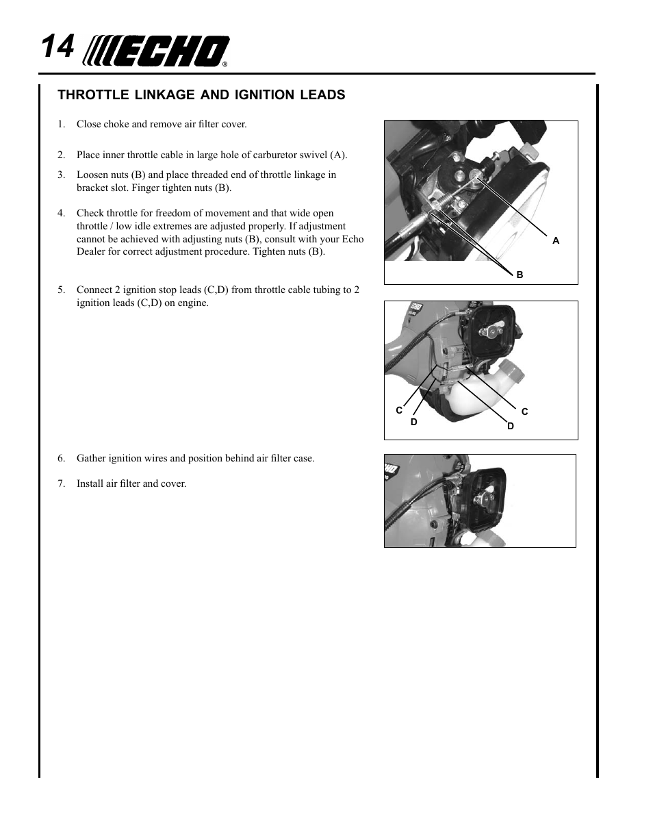 Throttle linkage and ignition leads | Echo SRM-280U Serial S75012001001 - S75012007706 User Manual | Page 14 / 40