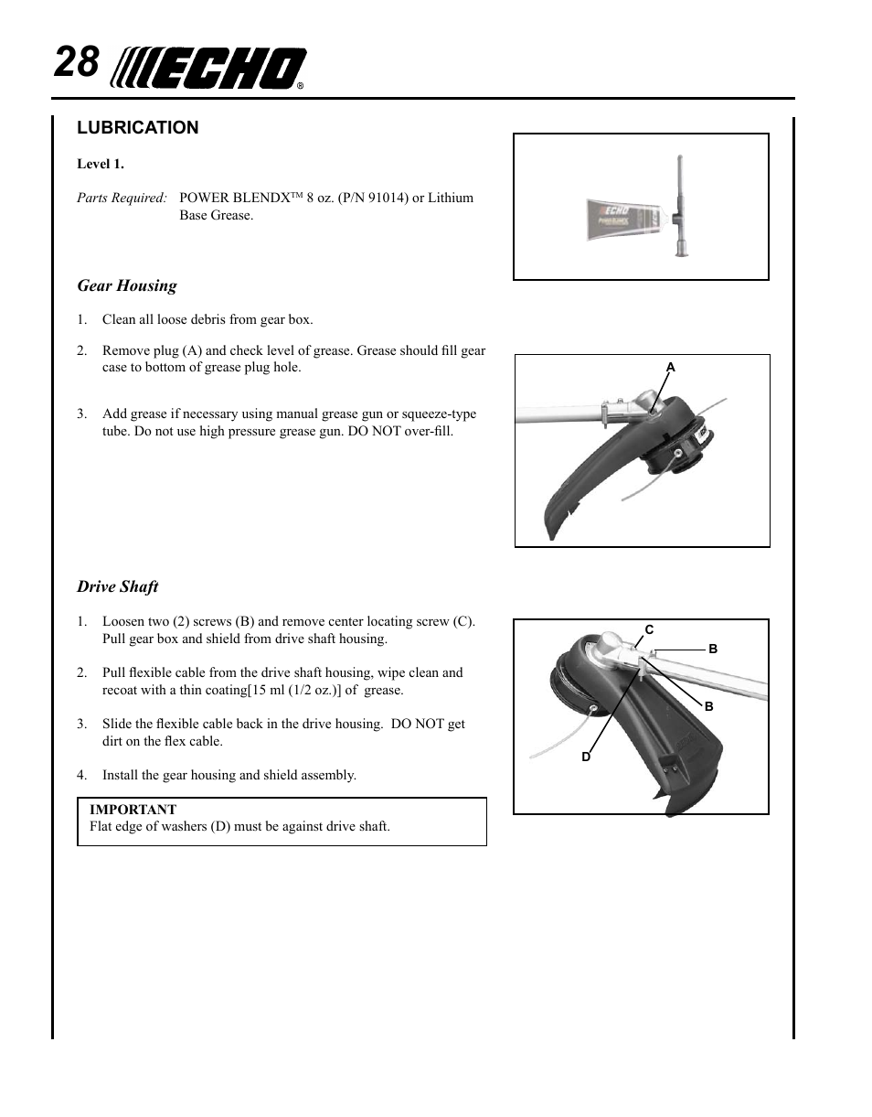 Lubrication | Echo SRM-280U Serial S75012001001 - S75012007706 User Manual | Page 28 / 40