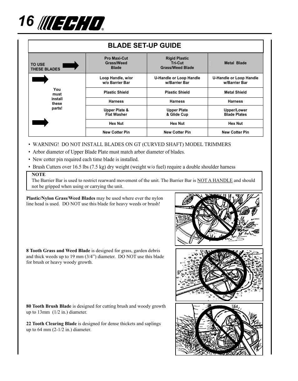 Blade set-up guide | Echo SRM-280U Serial S75012007707 - S75012010175 User Manual | Page 16 / 40