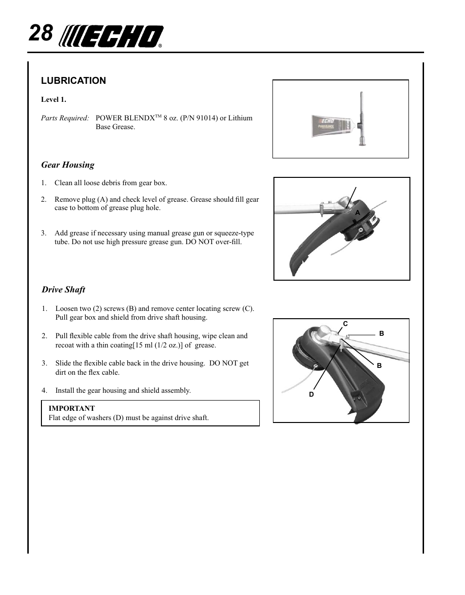 Lubrication | Echo SRM-280U Serial S75012007707 - S75012010175 User Manual | Page 28 / 40