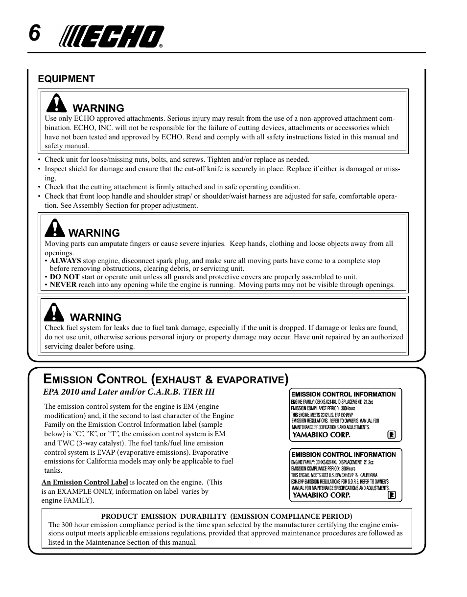 Emission control (exhaust & evaporative) | Echo SRM-280U Serial S75012007707 - S75012010175 User Manual | Page 6 / 40