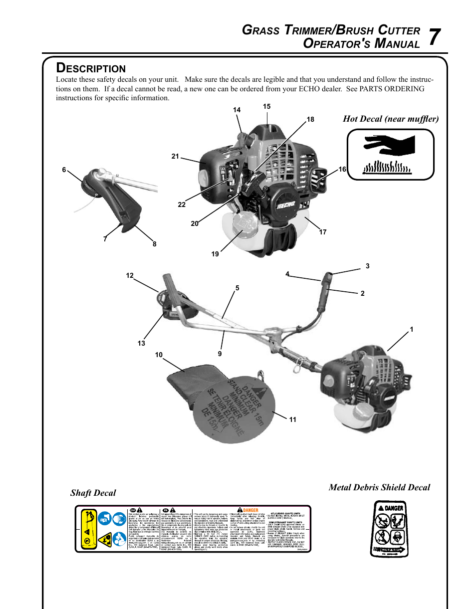 Description | Echo SRM-280U Serial S75012007707 - S75012010175 User Manual | Page 7 / 40