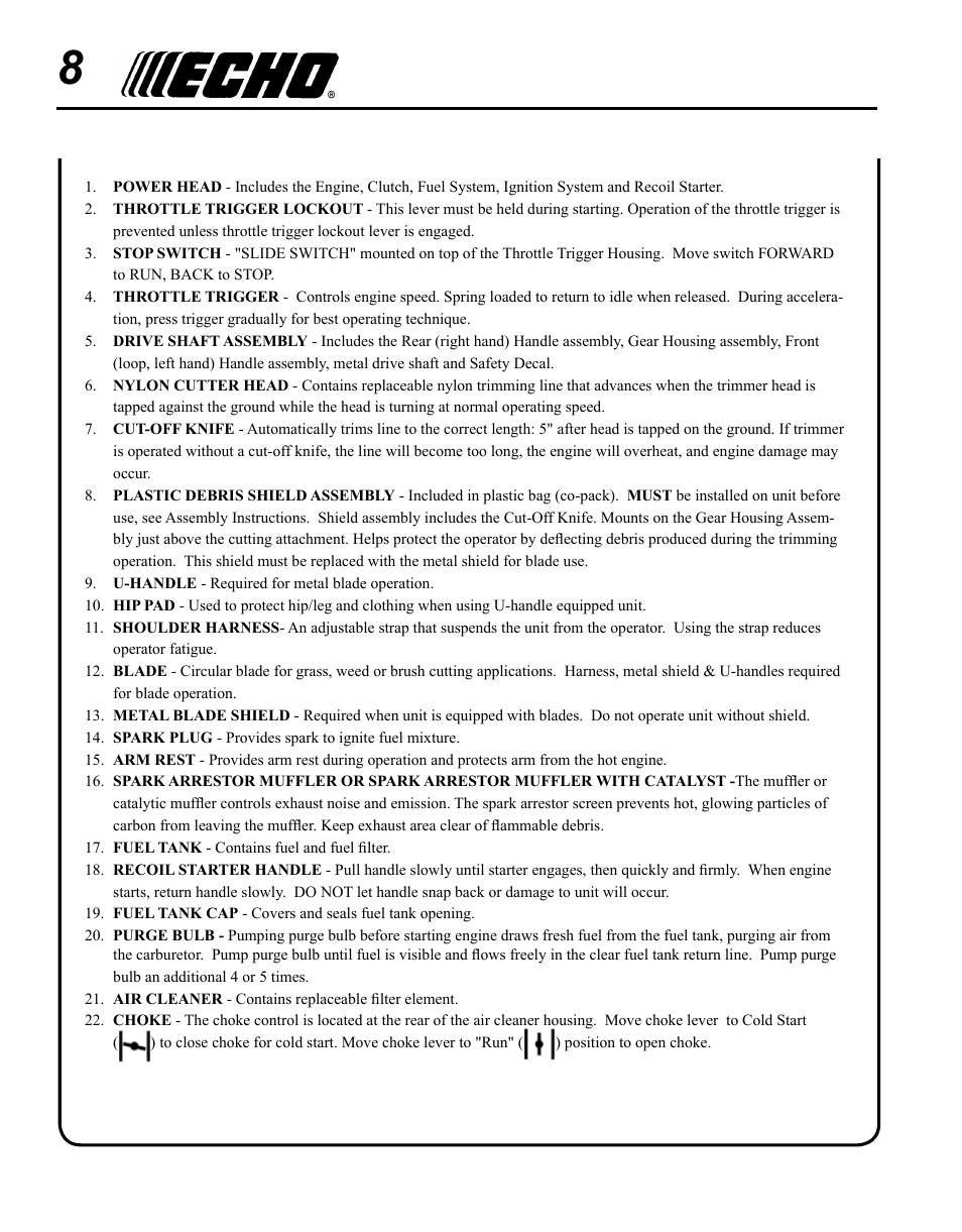 Echo SRM-280U Serial S75012007707 - S75012010175 User Manual | Page 8 / 40
