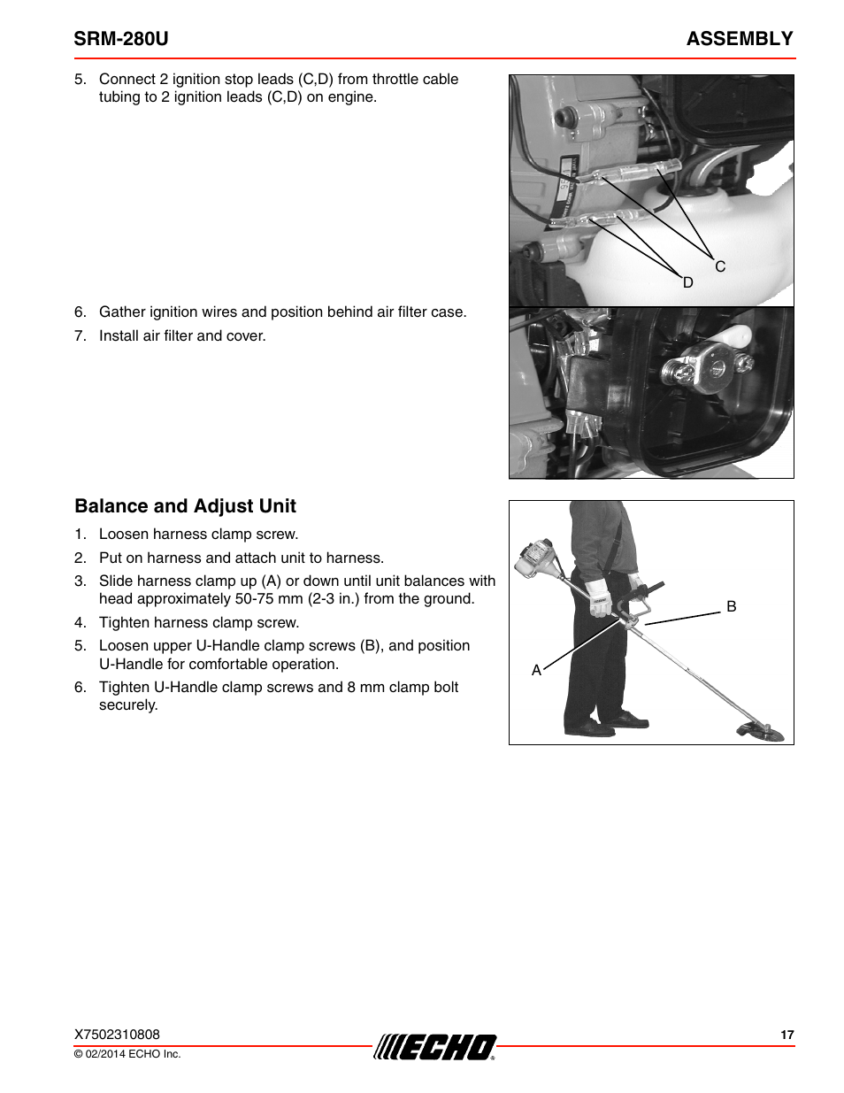 Balance and adjust unit, Srm-280u assembly | Echo SRM-280U Serial S75012010176 - S75012999999 User Manual | Page 17 / 40