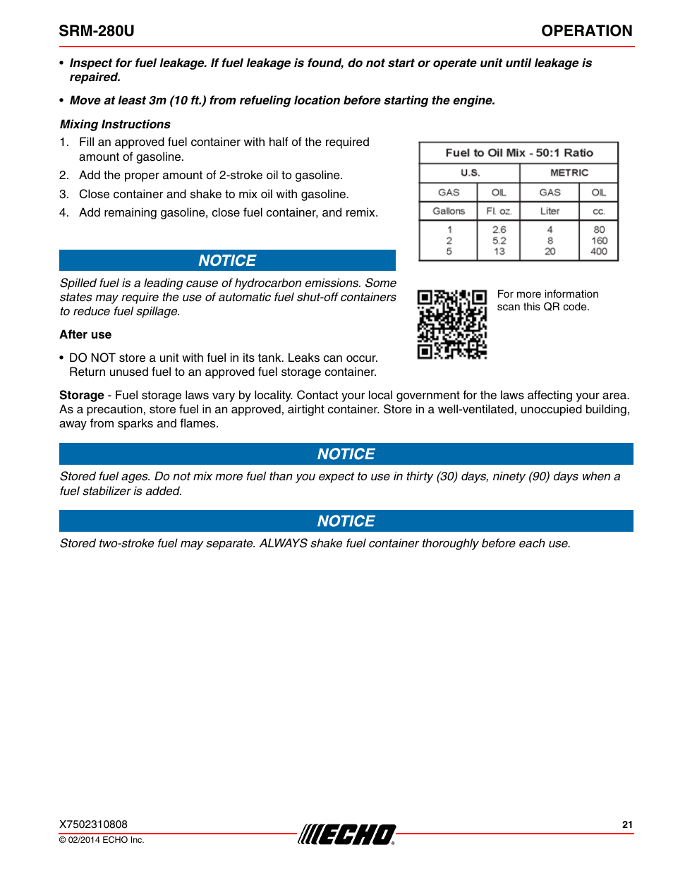 Srm-280u operation | Echo SRM-280U Serial S75012010176 - S75012999999 User Manual | Page 21 / 40