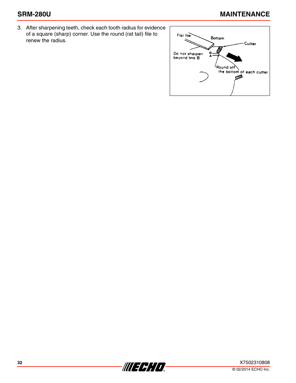 Srm-280u maintenance | Echo SRM-280U Serial S75012010176 - S75012999999 User Manual | Page 32 / 40