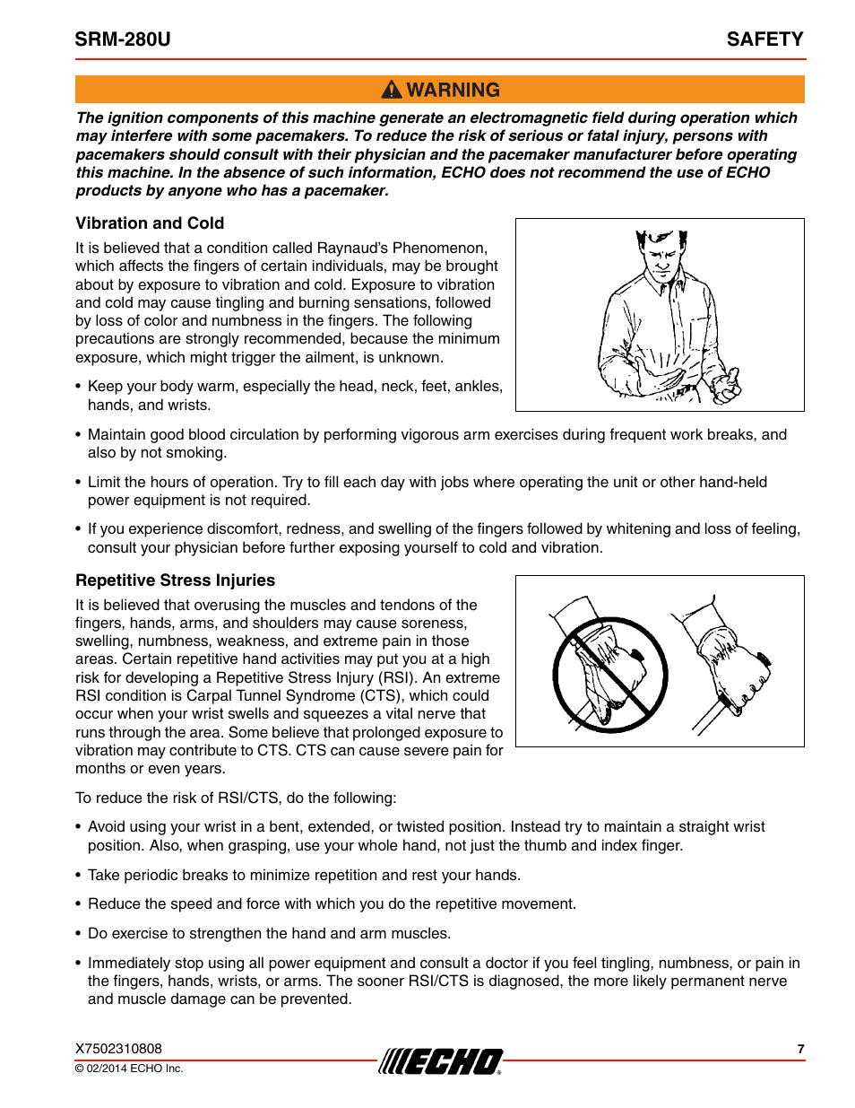 Srm-280u safety | Echo SRM-280U Serial S75012010176 - S75012999999 User Manual | Page 7 / 40