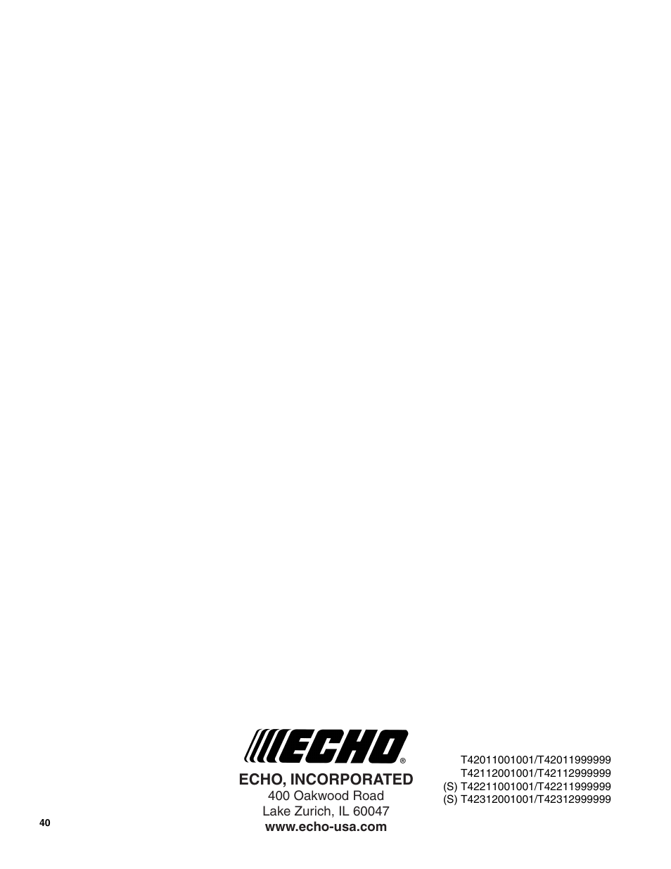 Echo, incorporated | Echo SRM-266U User Manual | Page 40 / 40