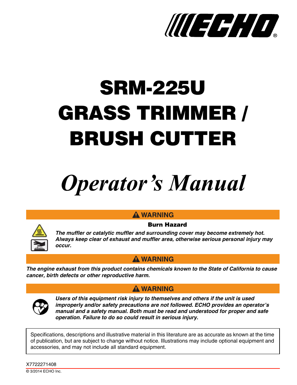 Echo SRM-225U Serial S79012004906 - S79012999999 User Manual | 40 pages