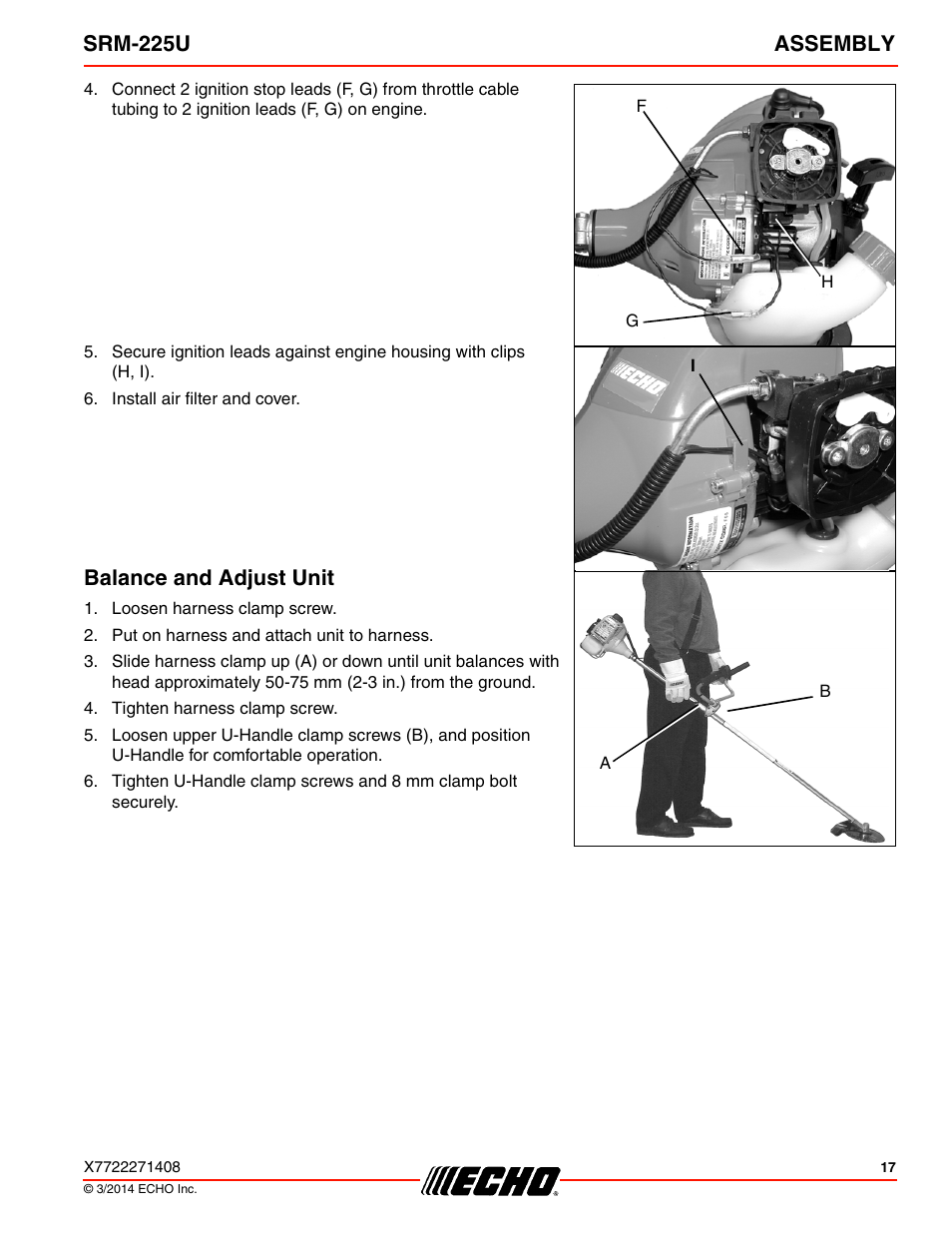 Balance and adjust unit, Srm-225u assembly | Echo SRM-225U Serial S79012004906 - S79012999999 User Manual | Page 17 / 40