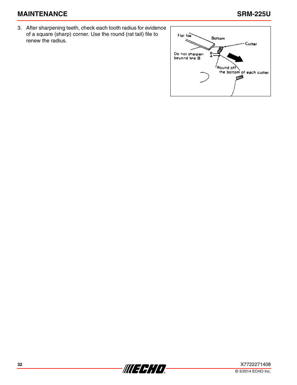 Maintenance srm-225u | Echo SRM-225U Serial S79012004906 - S79012999999 User Manual | Page 32 / 40