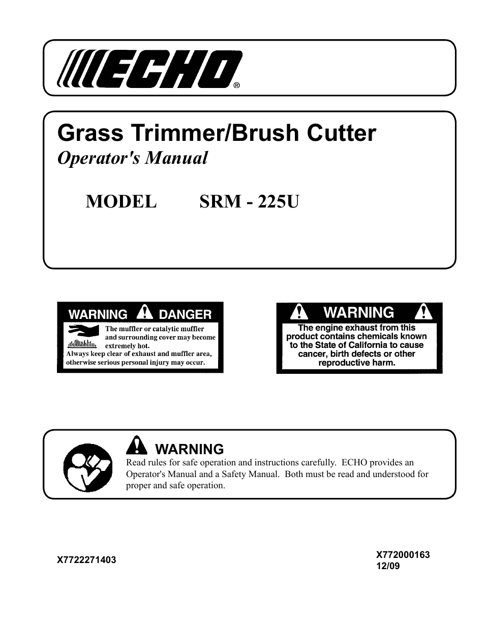 Echo SRM-225U Serial S79012001001 - S79012004905 User Manual | 40 pages