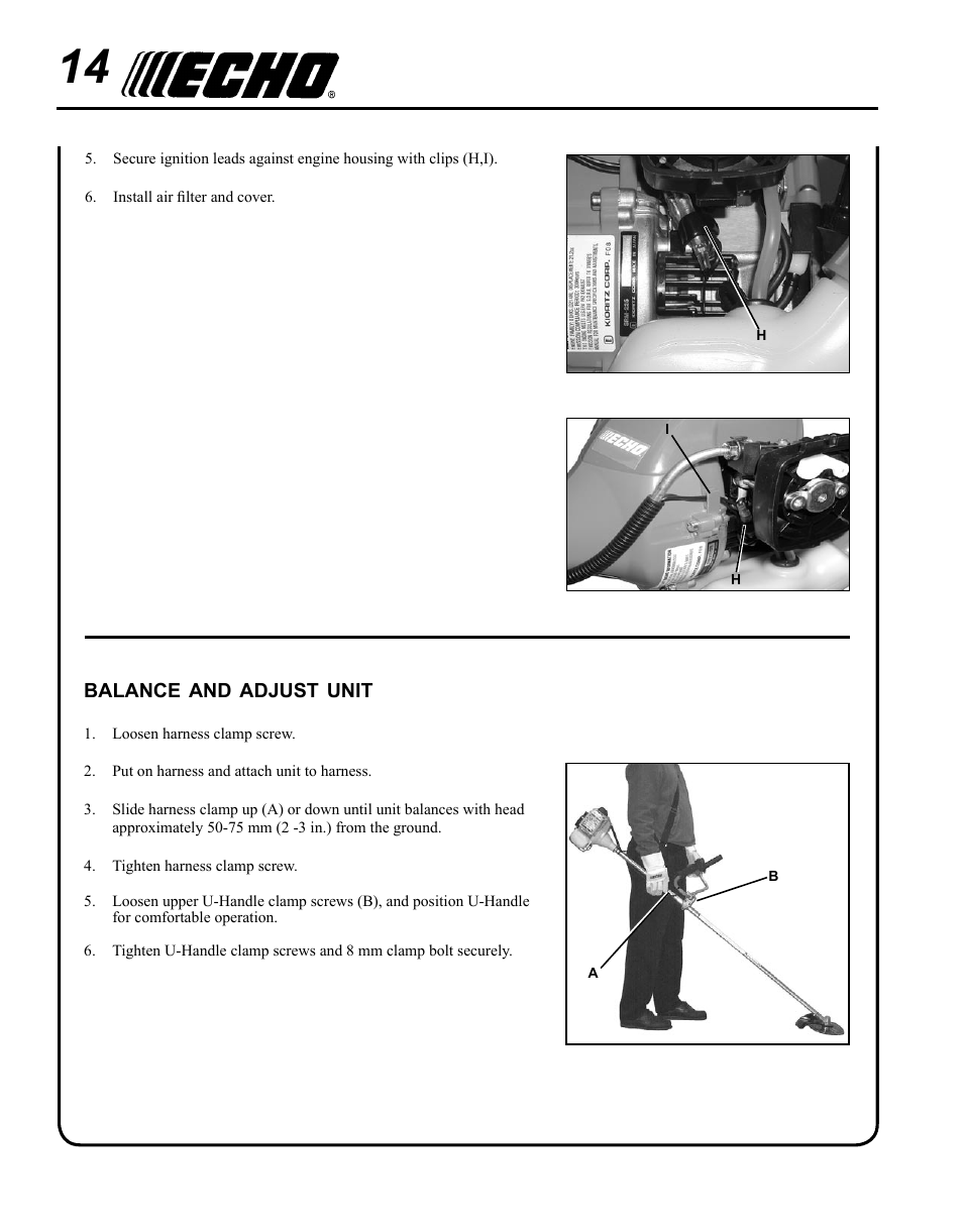 Balance and adjust unit | Echo SRM-225U Serial S79012001001 - S79012004905 User Manual | Page 14 / 40