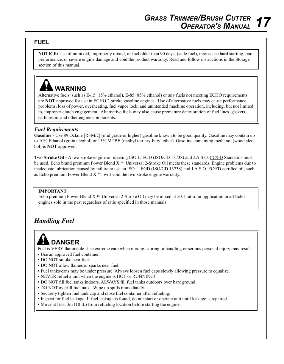 Fuel | Echo SRM-225U Serial S79012001001 - S79012004905 User Manual | Page 17 / 40