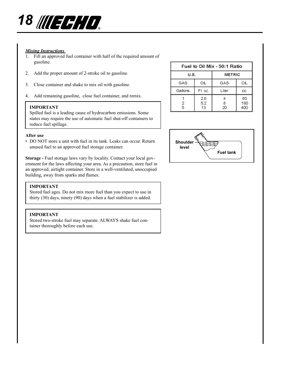 Echo SRM-225U Serial S79012001001 - S79012004905 User Manual | Page 18 / 40