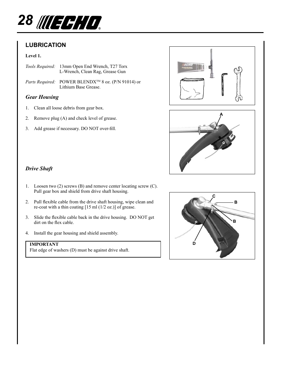 Lubrication | Echo SRM-225U Serial S79012001001 - S79012004905 User Manual | Page 28 / 40