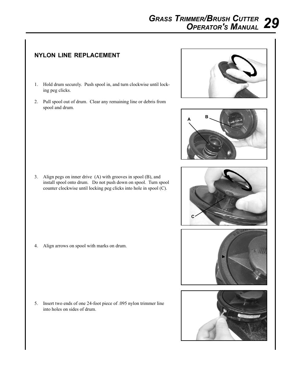 Nylon line replacement | Echo SRM-225U Serial S79012001001 - S79012004905 User Manual | Page 29 / 40