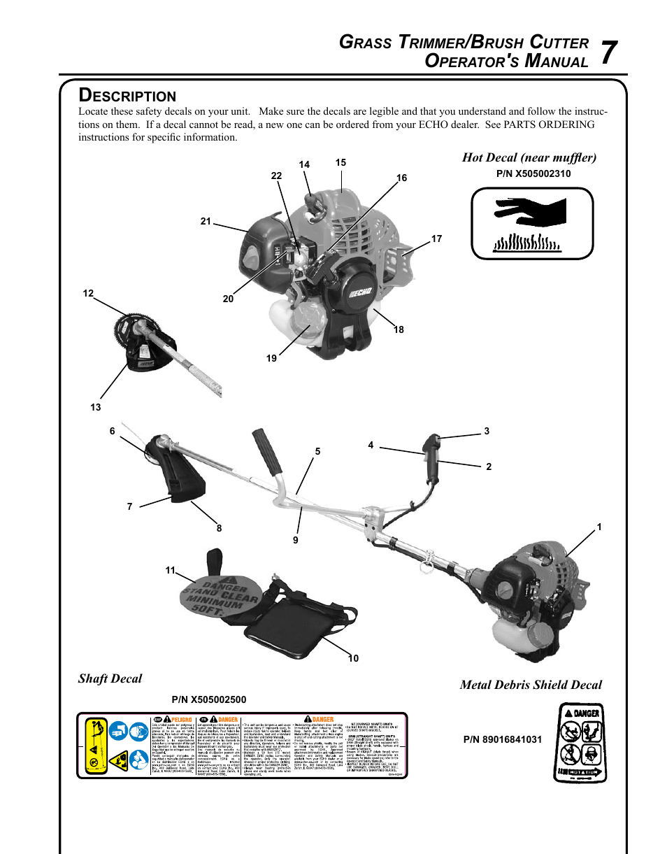 Description | Echo SRM-225U Serial S79012001001 - S79012004905 User Manual | Page 7 / 40