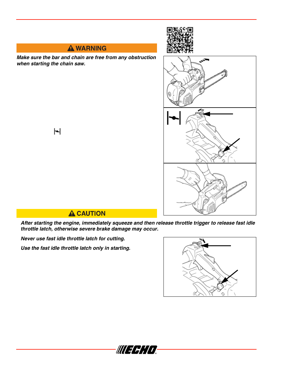 Starting cold engine, Operation cs-355t starting cold engine | Echo CS-355T User Manual | Page 20 / 44