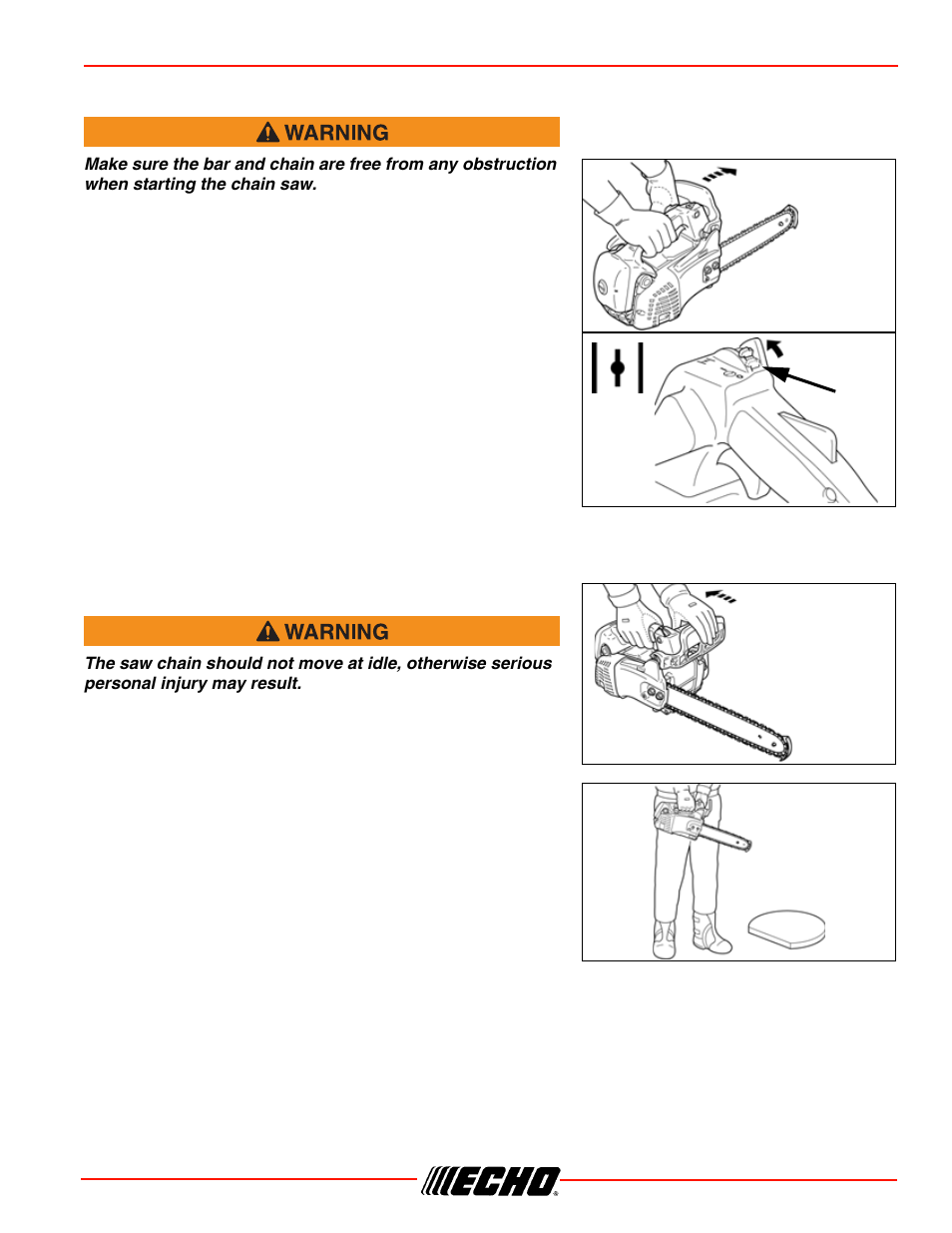 Starting warm engine running, Cs-355t operation, Starting warm engine | Running | Echo CS-355T User Manual | Page 21 / 44