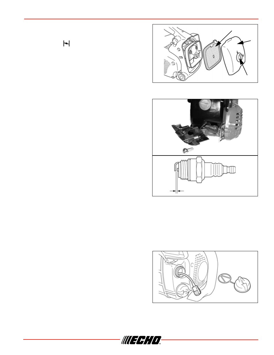 Cs-355t maintenance, Air filter, Spark plug | Check fuel system, Fuel filter | Echo CS-355T User Manual | Page 29 / 44