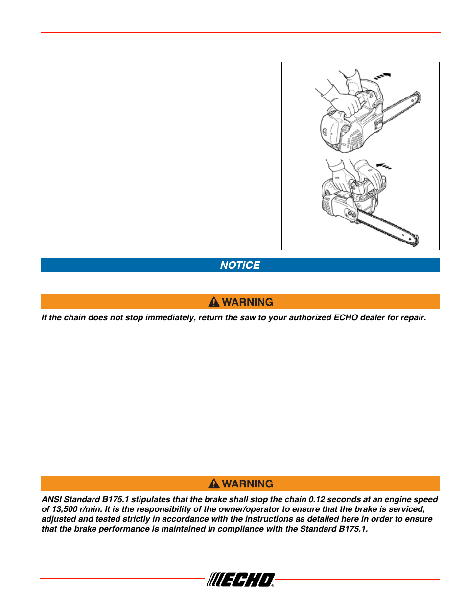 Correct use of chain brake, Cs-355t safety | Echo CS-355T User Manual | Page 5 / 44