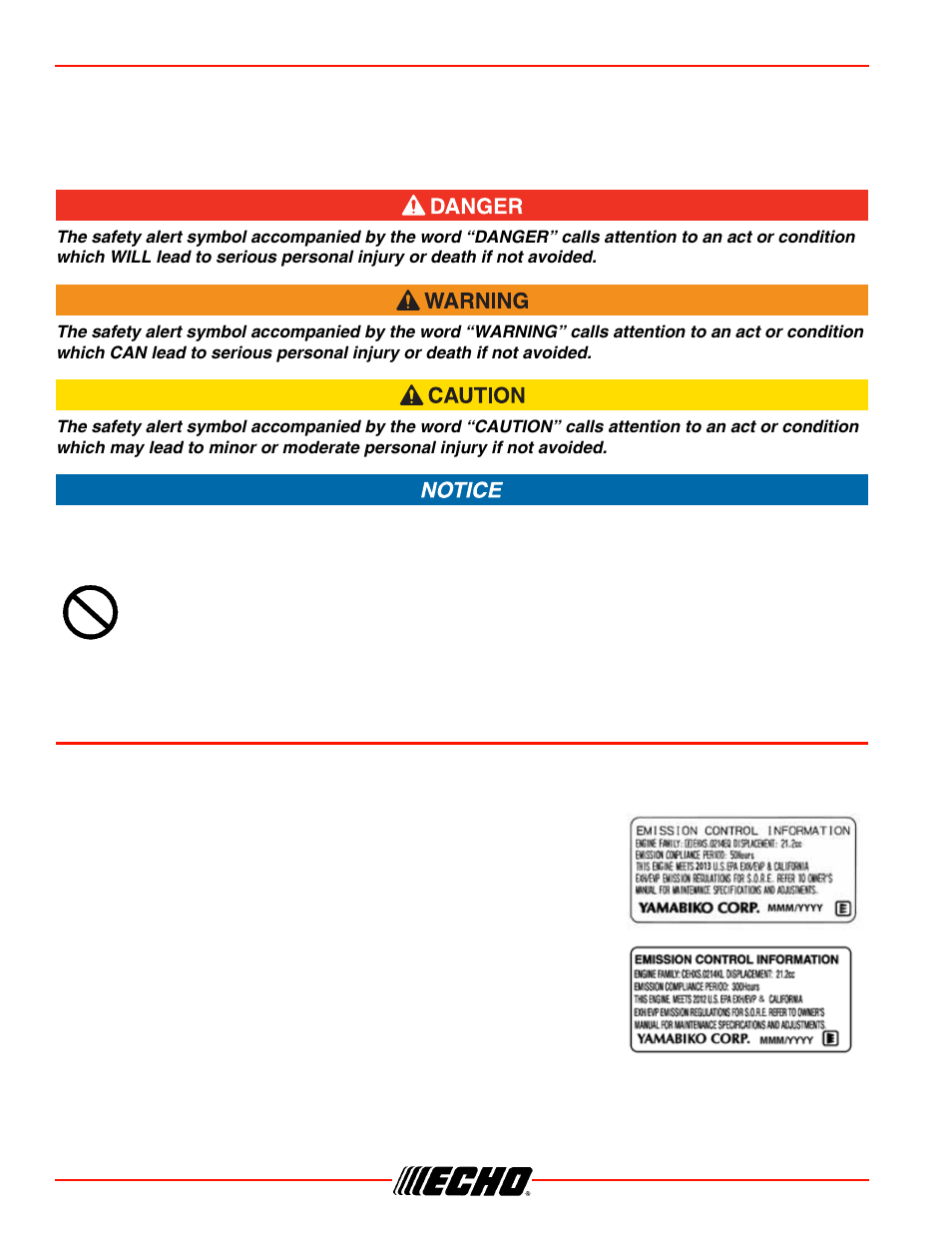 Manual safety symbols and important information, Emission control (exhaust / evaporative), Epa 2010 and later and/or c.a.r.b. tier iii | Echo CS-352 User Manual | Page 12 / 44