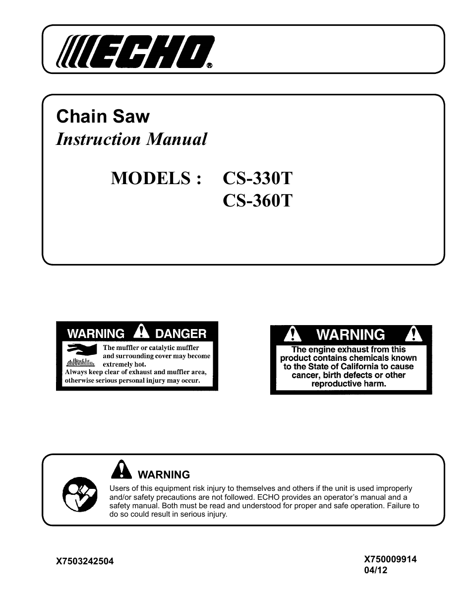 Echo CS-360T Serial C04412001001 - C04412999999 User Manual | 32 pages