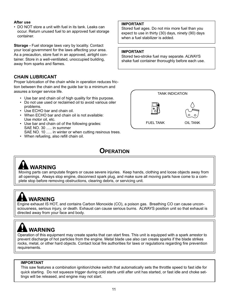 Chain lubricant, Warning | Echo CS-360T Serial C04412001001 - C04412999999 User Manual | Page 11 / 32