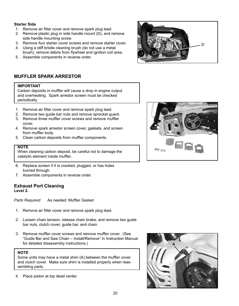 Sprocket, Spark plug, Cooling system cleaning | Echo CS-360T Serial C04412001001 - C04412999999 User Manual | Page 20 / 32