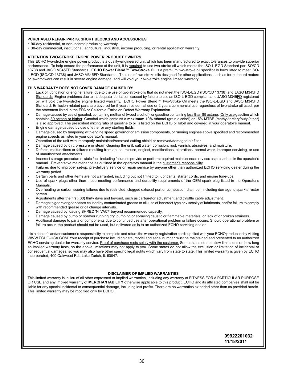 Echo CS-360T Serial C04412001001 - C04412999999 User Manual | Page 30 / 32